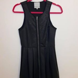 Black python print front zip skater semiformal dress